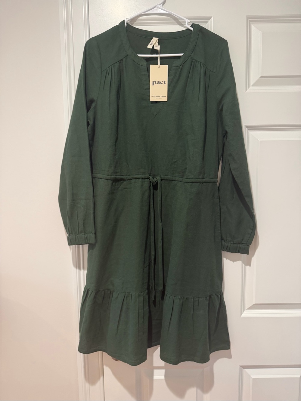 NWT Pact Dark Green Long-Sleeve Drawstring Dress